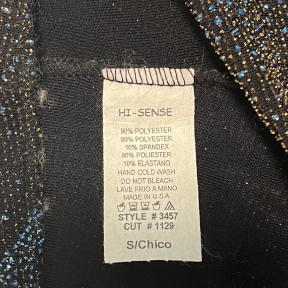 Hi Sense Womens Black Blue Glitter Pull On Low Rise Wide Leg Pants 70s 90s Sz SM - Picture 6 of 9